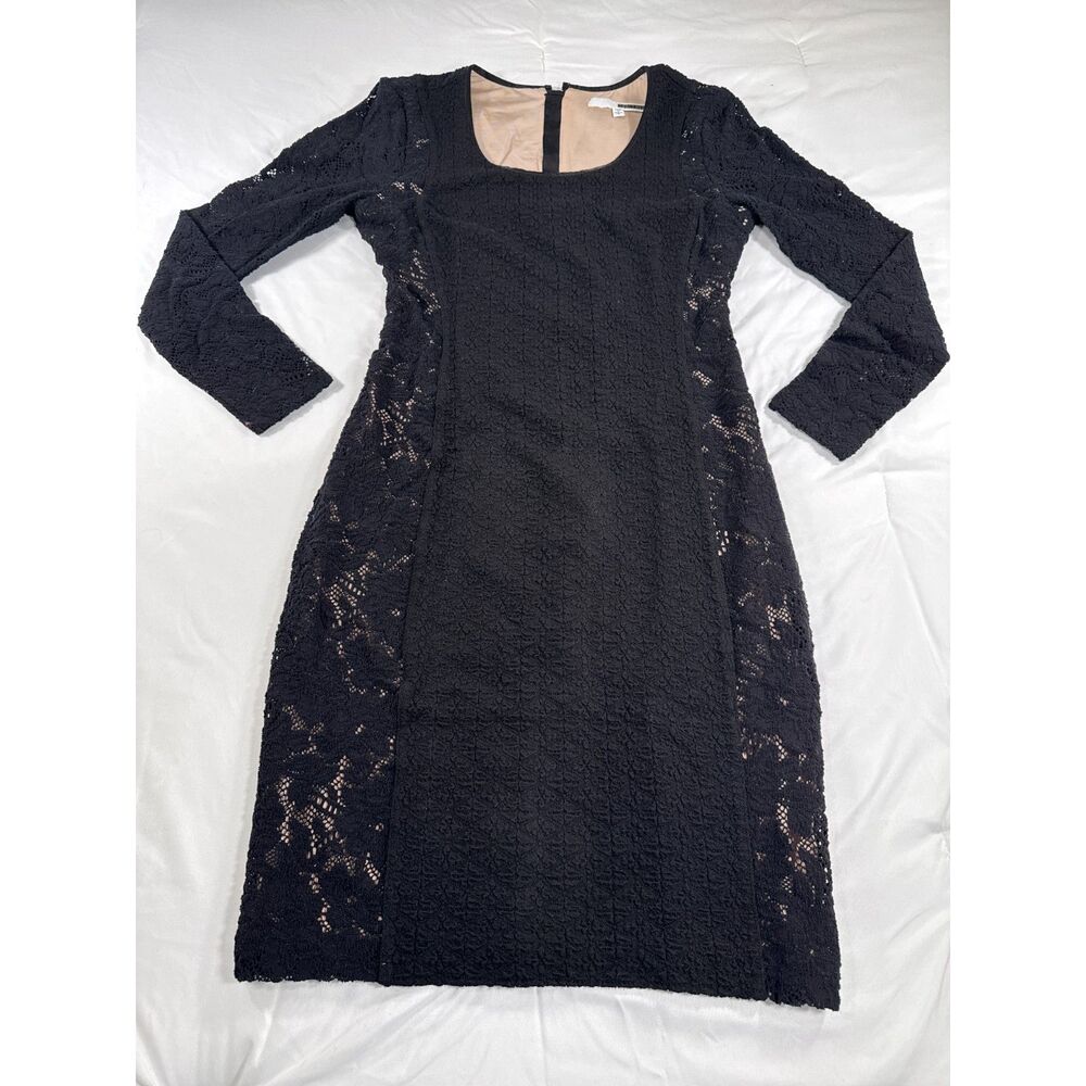 Anthropologie Tracy Reese Black Lace Long Sleeve Shift Mini Dress